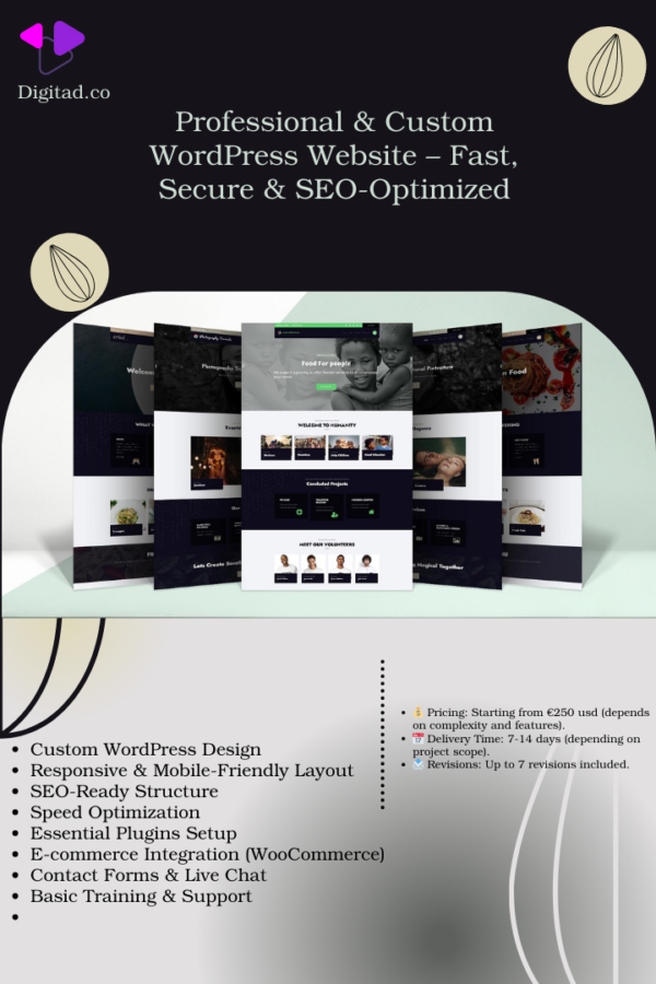 Professional & Custom WordPress Website – Fast, Secure & SEO-Optimized